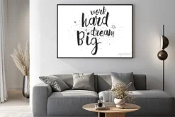 Plakat: Pracuj ciężko, sen wielki napis. kartkę z życzeniami z kaligrafii.