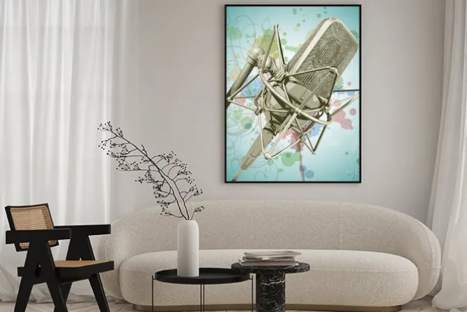 Plakat: Profesjonalny mikrofon i kaligrafia kwiatowy ornament - styliz