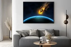 Plakat: Przestrzeń 3d tle sceny skały pędzących ku fictiona