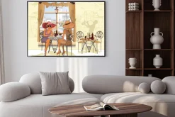 Plakat: Przyjaciele w kawiarni picia kawy.