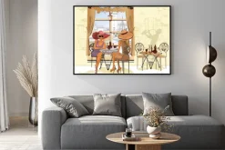 Plakat: Przyjaciele w kawiarni picia kawy.