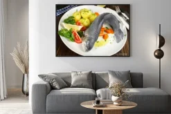 Plakat: Pstrąg niebieski z gotowanymi ziemniakami