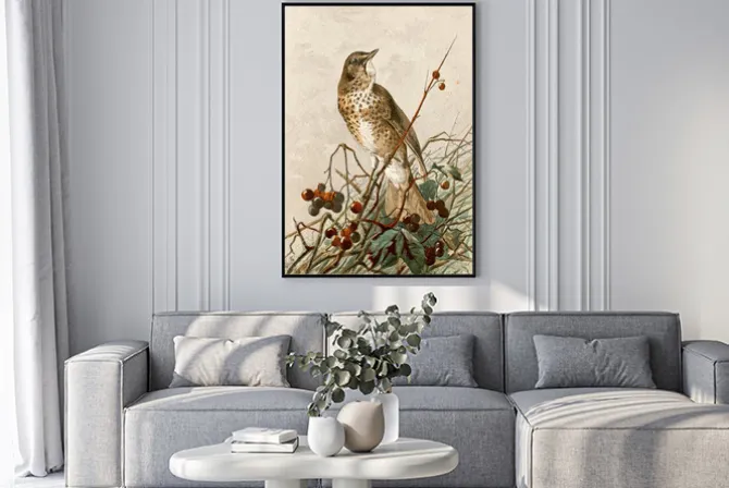 Plakat: Ptak na gałązce z owocami