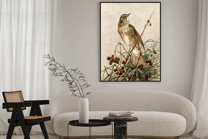 Plakat: Ptak na gałązce z owocami