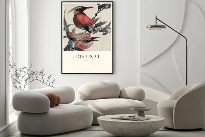 Plakat: Ptaki reprodukcja szkicu hokusai