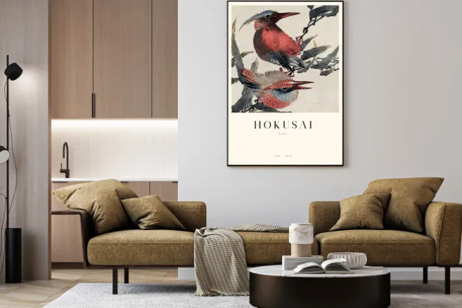 Plakat: Ptaki reprodukcja szkicu hokusai