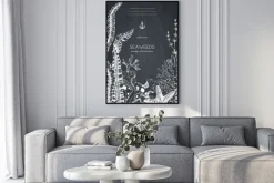 Plakat: Rama wektor z ręcznie rysowane morskie korale, ryby, gwiazdy