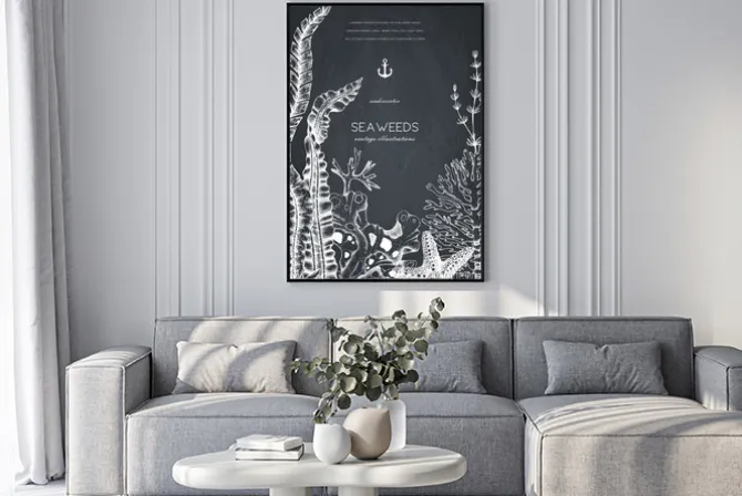 Plakat: Rama wektor z ręcznie rysowane morskie korale, ryby, gwiazdy