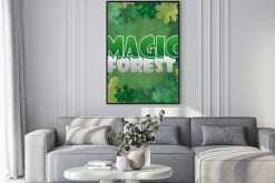Plakat: Ramka do dekoracji tekstu. zaczarowany las z zielonym liściem