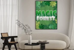 Plakat: Ramka do dekoracji tekstu. zaczarowany las z zielonym liściem