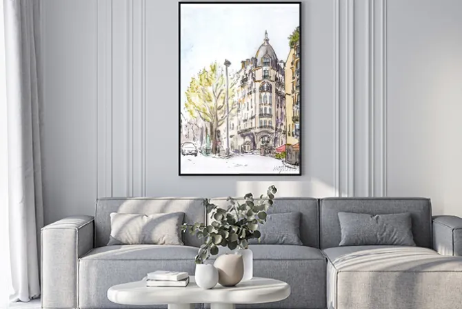 Plakat: Ręcznie malowane kolor szkic paryskiej ulicy