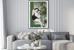 Plakat: Ręcznie malowany motyw kobiety otoczonej zielenią
