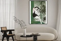 Plakat: Ręcznie malowany motyw kobiety otoczonej zielenią