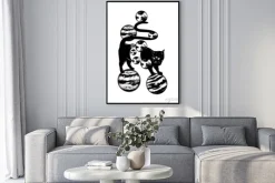 Plakat: Ręcznie rysowana ilustracja kota z trojgiem oczu