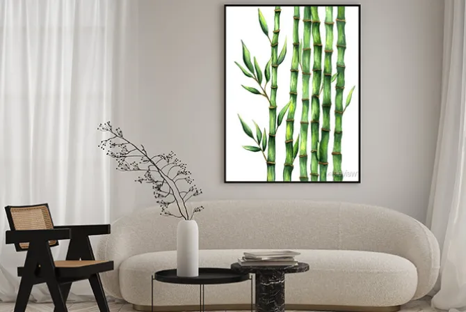 Plakat: Ręcznie rysowane bambus ilustracja akwarela