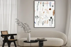 Plakat: Ręcznie rysowane trawy i kwiaty polne