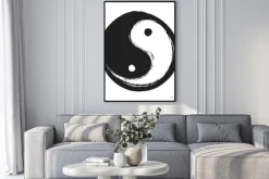Plakat: Ręcznie rysowane ying yang symbol harmonii i równowagi, element