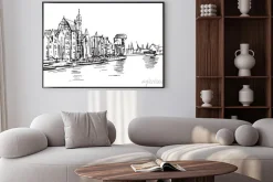 Plakat: Ręcznie rysowany widok motławy w gdańsku