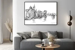 Plakat: Ręcznie rysowany widok motławy w gdańsku