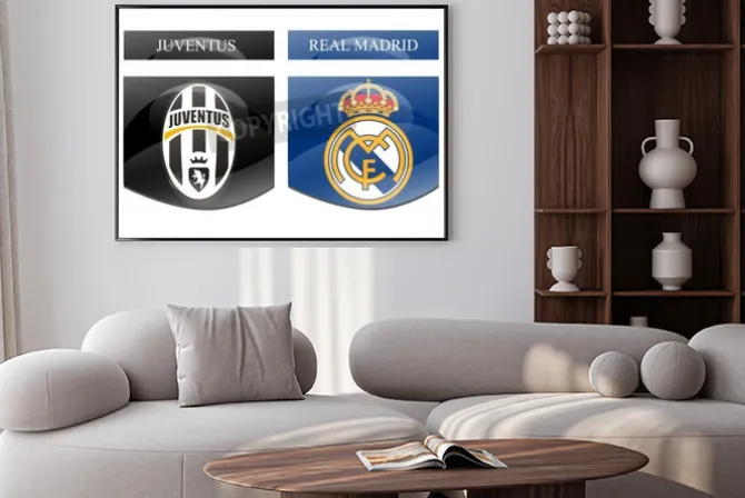 Plakat: Real madrid i juventus logo drużyn