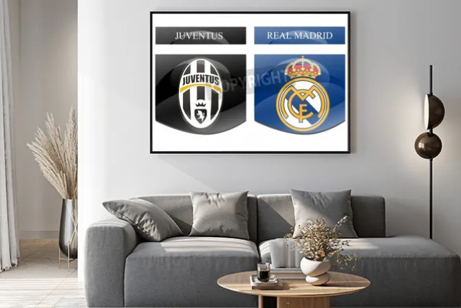 Plakat: Real madrid i juventus logo drużyn