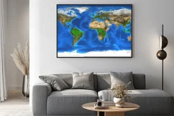 Plakat: Realistyczna mapa świata i oceanów