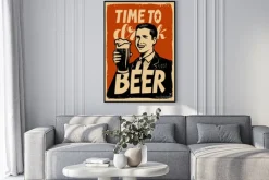 Plakat: Retro beer poster. vintage sign advertising cold ale. pub concept