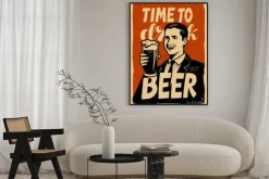 Plakat: Retro beer poster. vintage sign advertising cold ale. pub concept