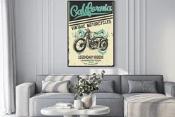 Plakat: Retro grafika z motocyklem i napisem california