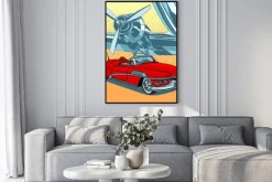 Plakat: Retro samochód na pasie startowym