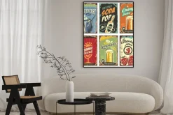 Plakat: Retro wystrój ściany z soków i napojów zestaw