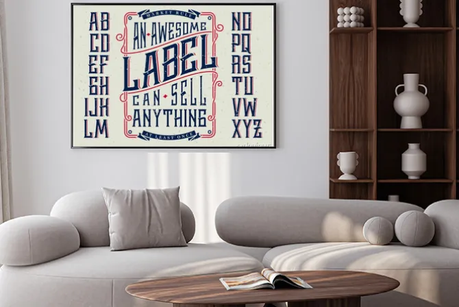 Plakat: Retro zestaw czcionek z ornamentem ramki do tworzenia projektu