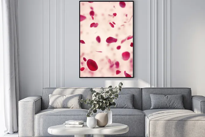 Plakat: Rocznica z czerwonych płatków róż spada