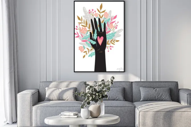 Plakat: Romantyczna karta z bukietem w dłoni. projekt szablonu zaproszenie