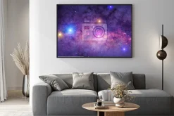 Plakat: Różowa galaktyka z gwiazdami