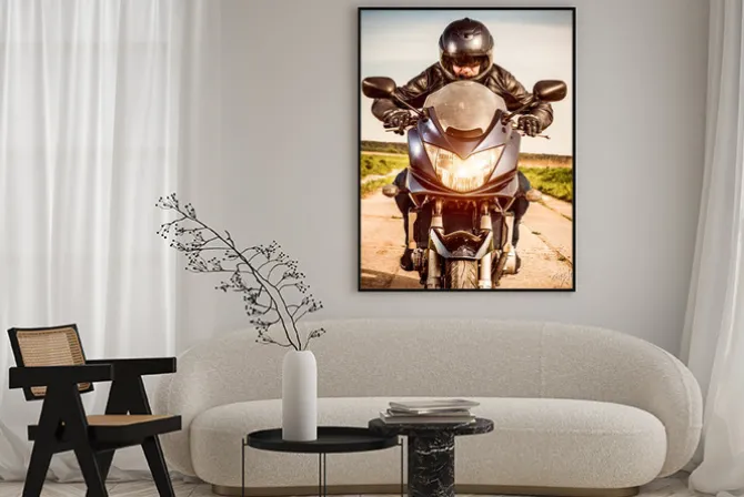 Plakat: Rowerzysta wyścigi na drodze