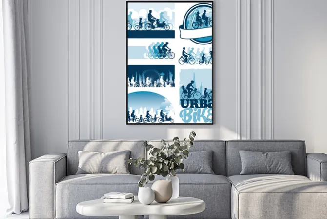 Plakat: Rowerzystów miejskich sylwetki edycji wektor etykiety