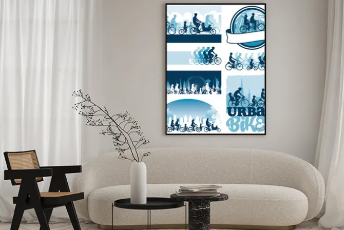 Plakat: Rowerzystów miejskich sylwetki edycji wektor etykiety