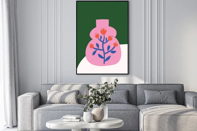 Plakat: Różowy wazon z kwiatami nowoczesna abstrakcja