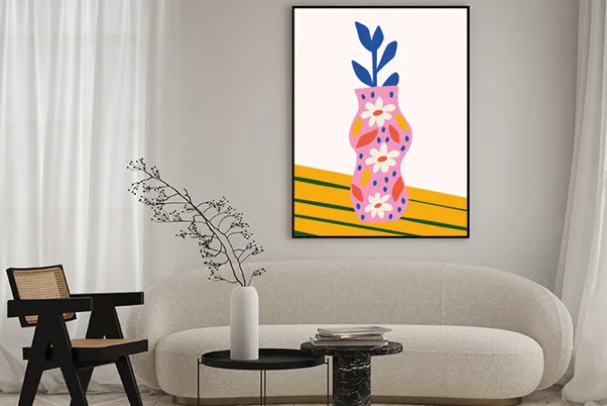 Plakat: Różowy wazon z kwiatami abstrakcja