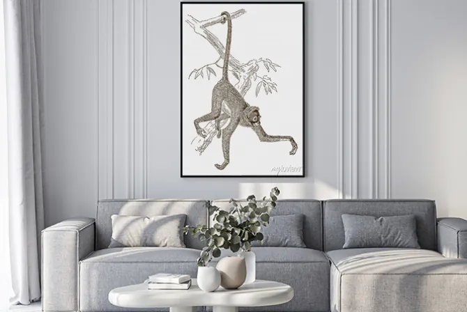 Plakat: Rycina przedstawiająca małpę na gałęzi