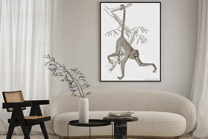 Plakat: Rycina przedstawiająca małpę na gałęzi