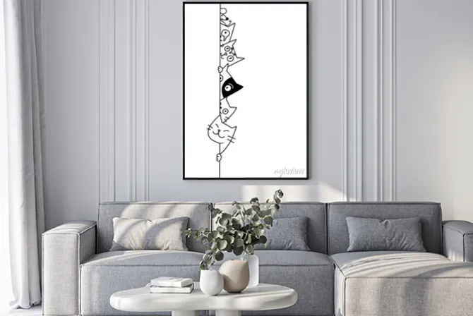 Plakat: Rysunek chowające się koty