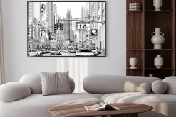 Plakat: Rysunkowa panorama miasta nowy jork w czerni i bieli