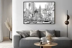 Plakat: Rysunkowa panorama miasta nowy jork w czerni i bieli