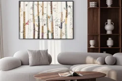 Plakat: Rysunkowe pnie drzew w lesie tworzące wzór