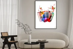 Plakat: Rysunkowy akordeon z motywem muzyki