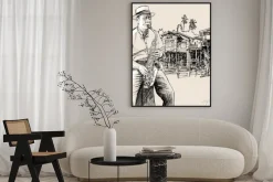 Plakat: Saksofonista na tle rzeki