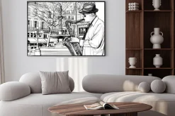 Plakat: Saksofonista na tle paryskiej ulicy