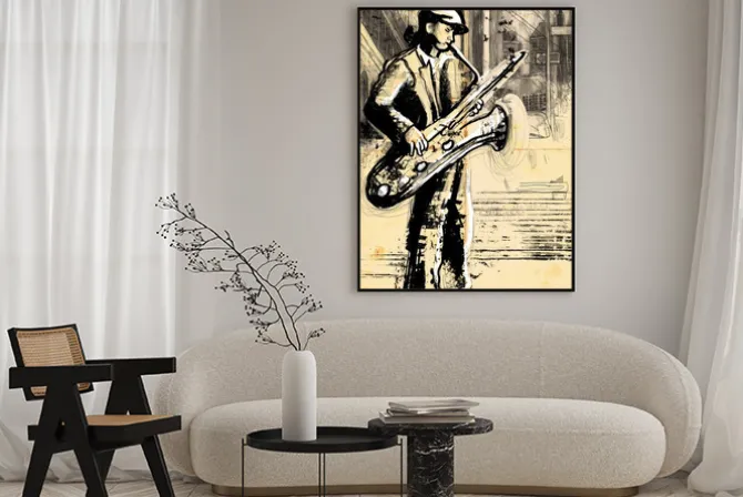 Plakat: Saksofonista (powiększenie rysunek odręczny - oryginalna)